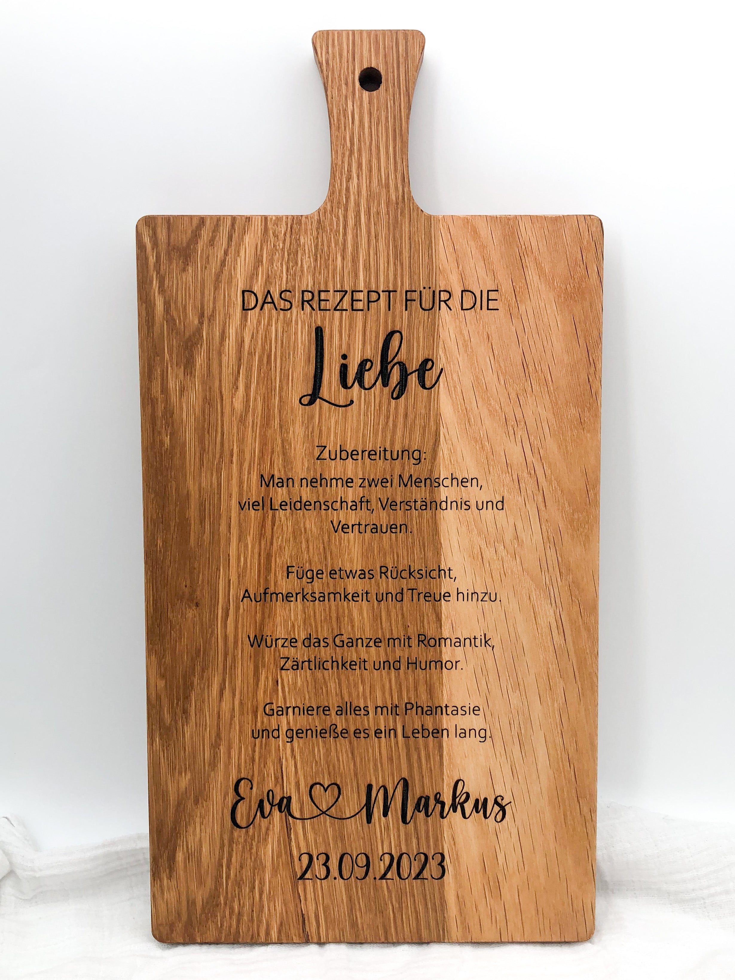 Holzbrett Schneidebrett personalisiert das Rezept für die Liebe