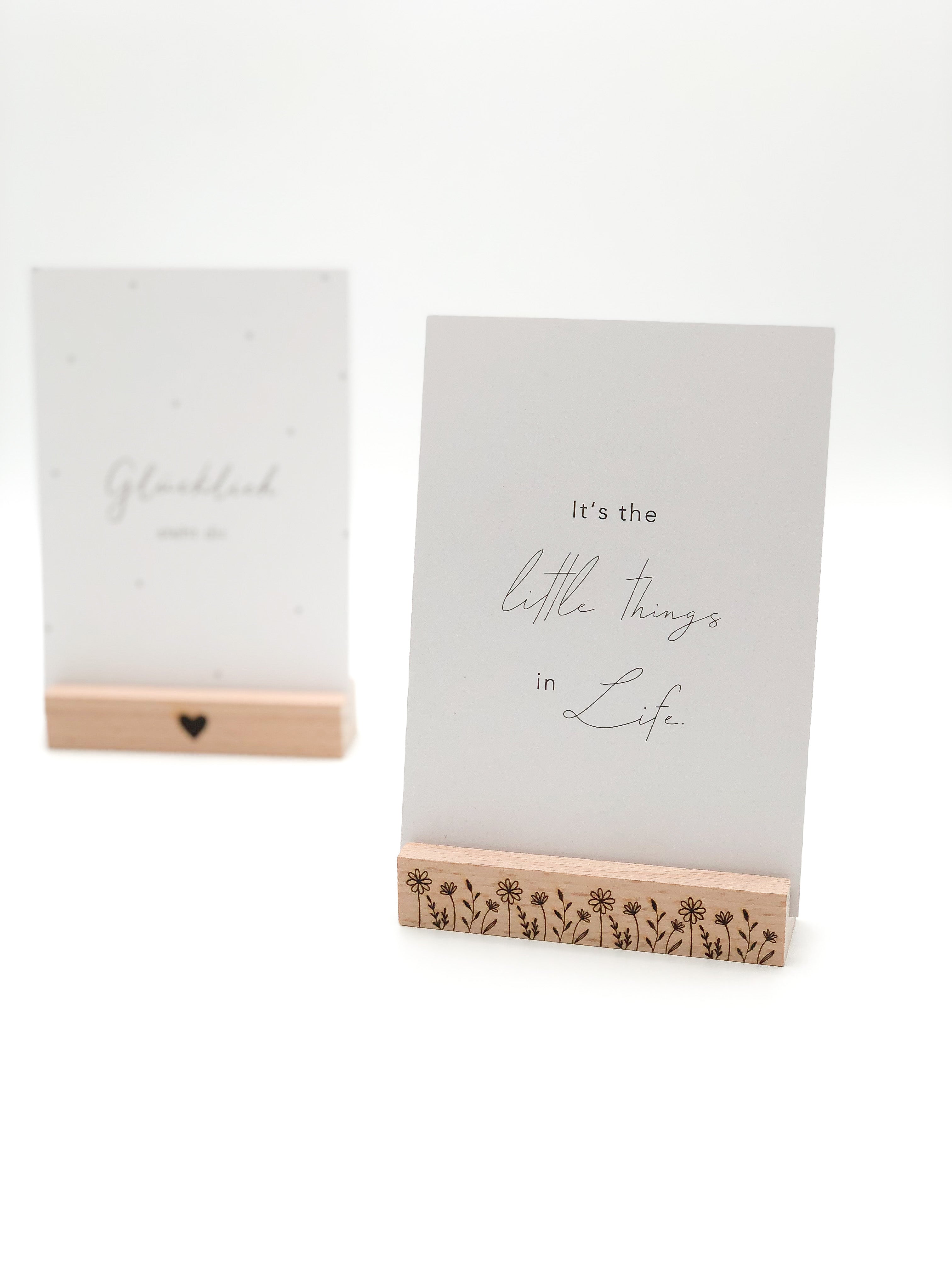 Platzkartenhalter für Karten und Fotos aus Holz mit gravierten Blumen für Hochzeiten, Geburtstage 2-er Set