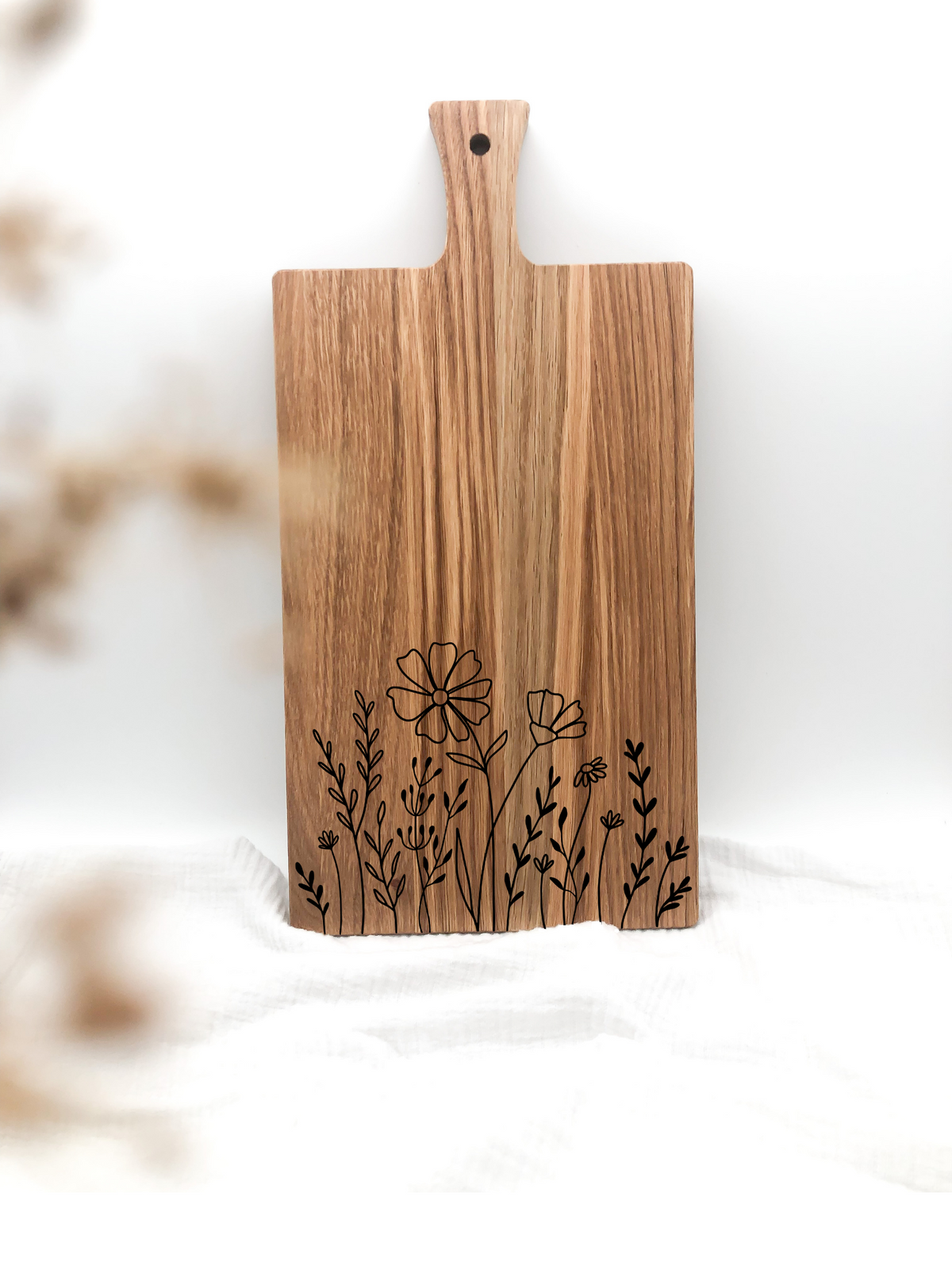 Holzbrett Schneidebrett mit Blumen Blumenwiese