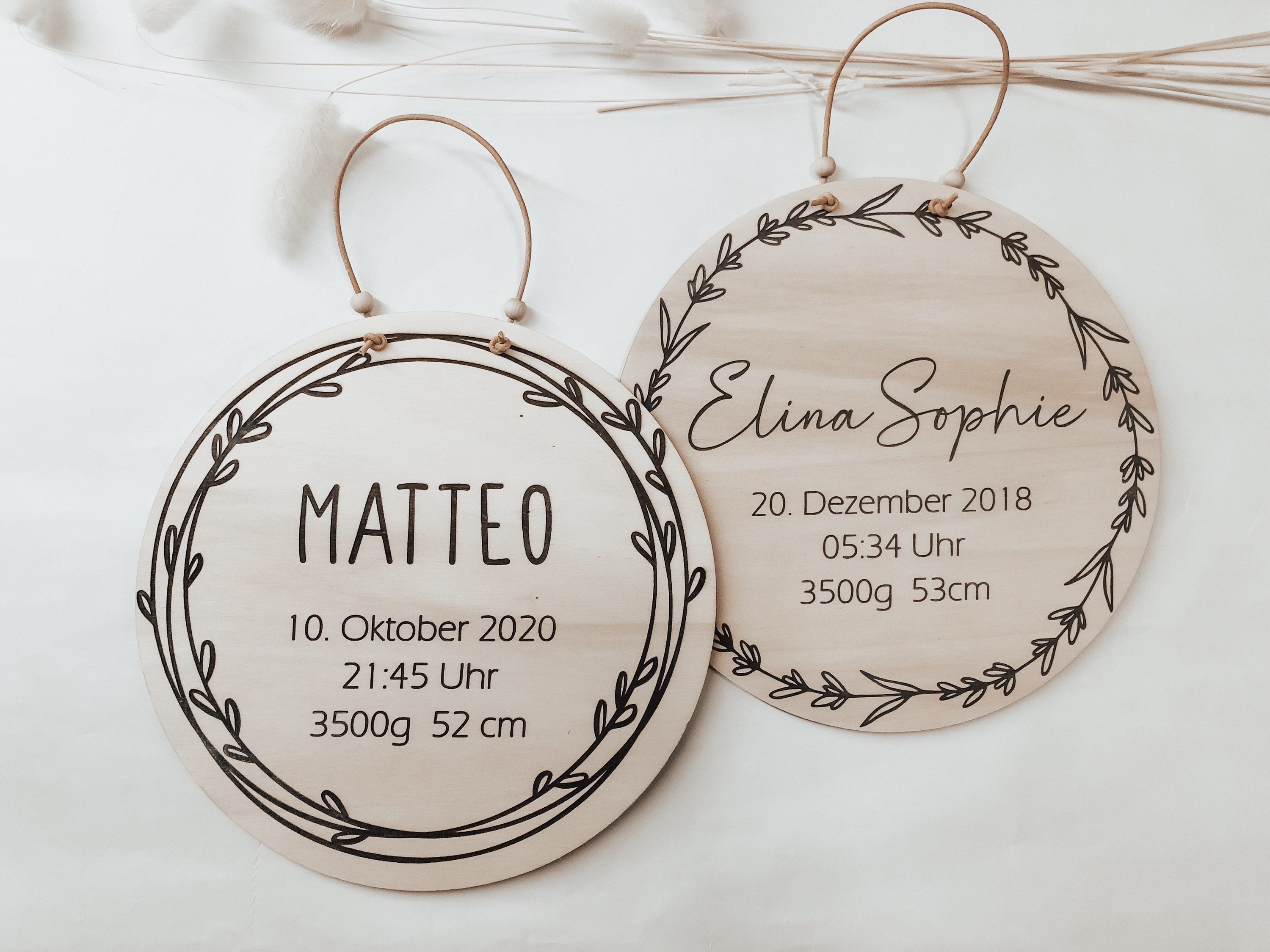 Holzschild personalisiert mit Name und Geburtsdaten