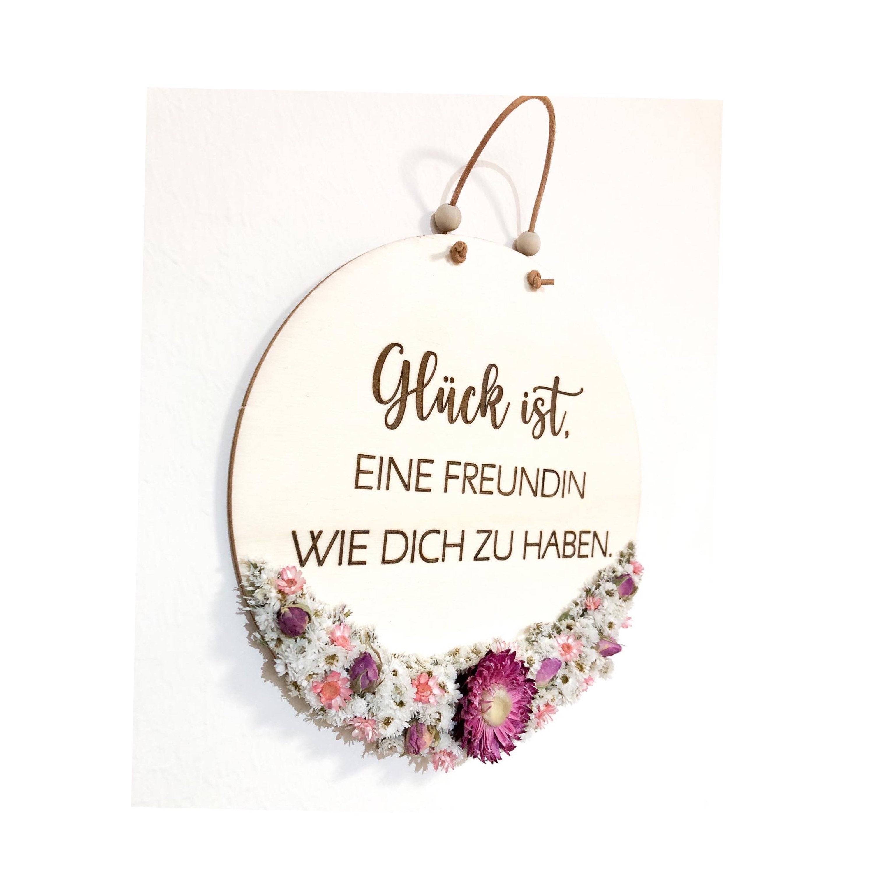 Wooden Sign Happiness is having a friend like you with dried flowers