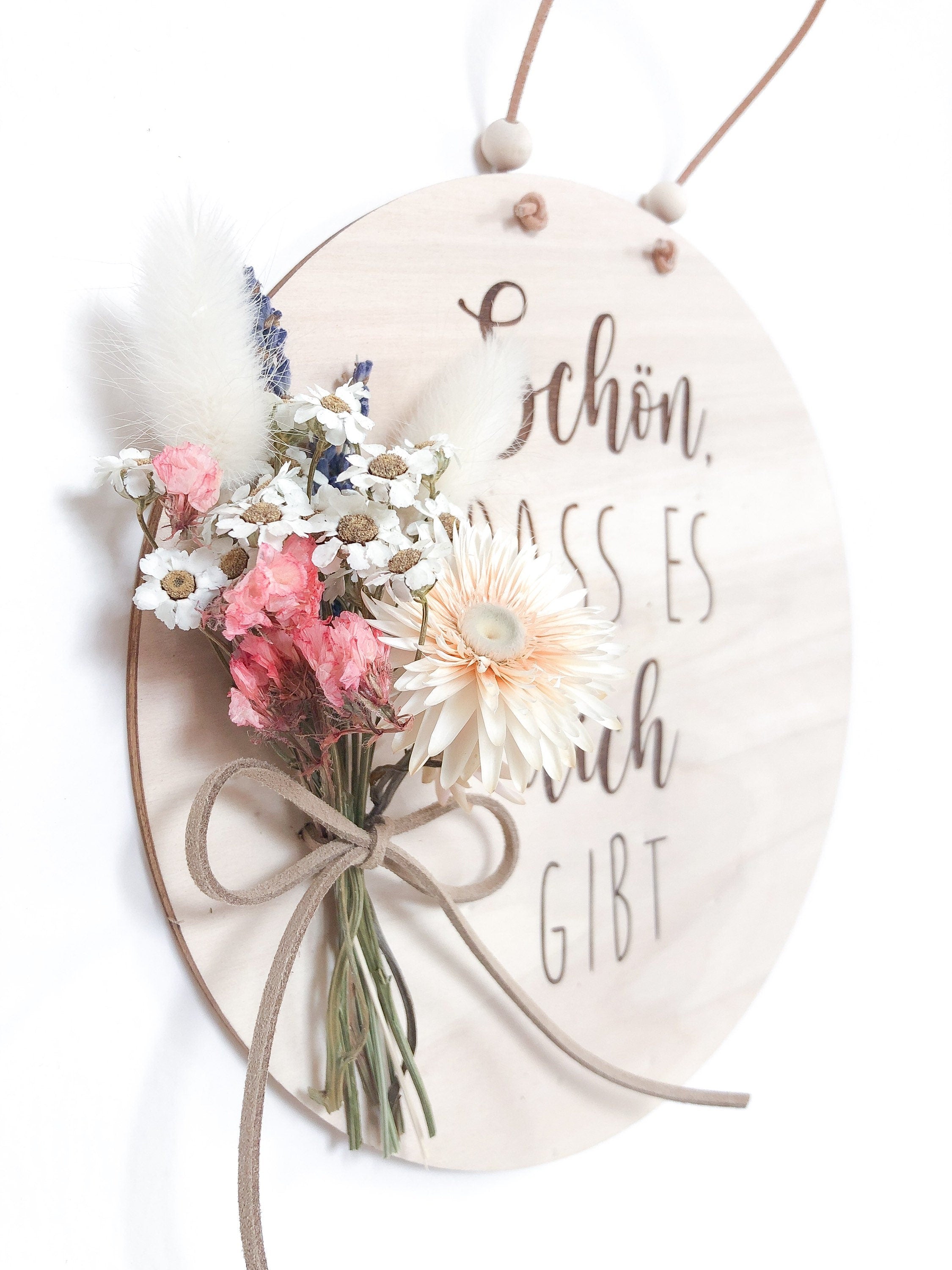 Wooden sign Nice that you exist with a bouquet of dried flowers