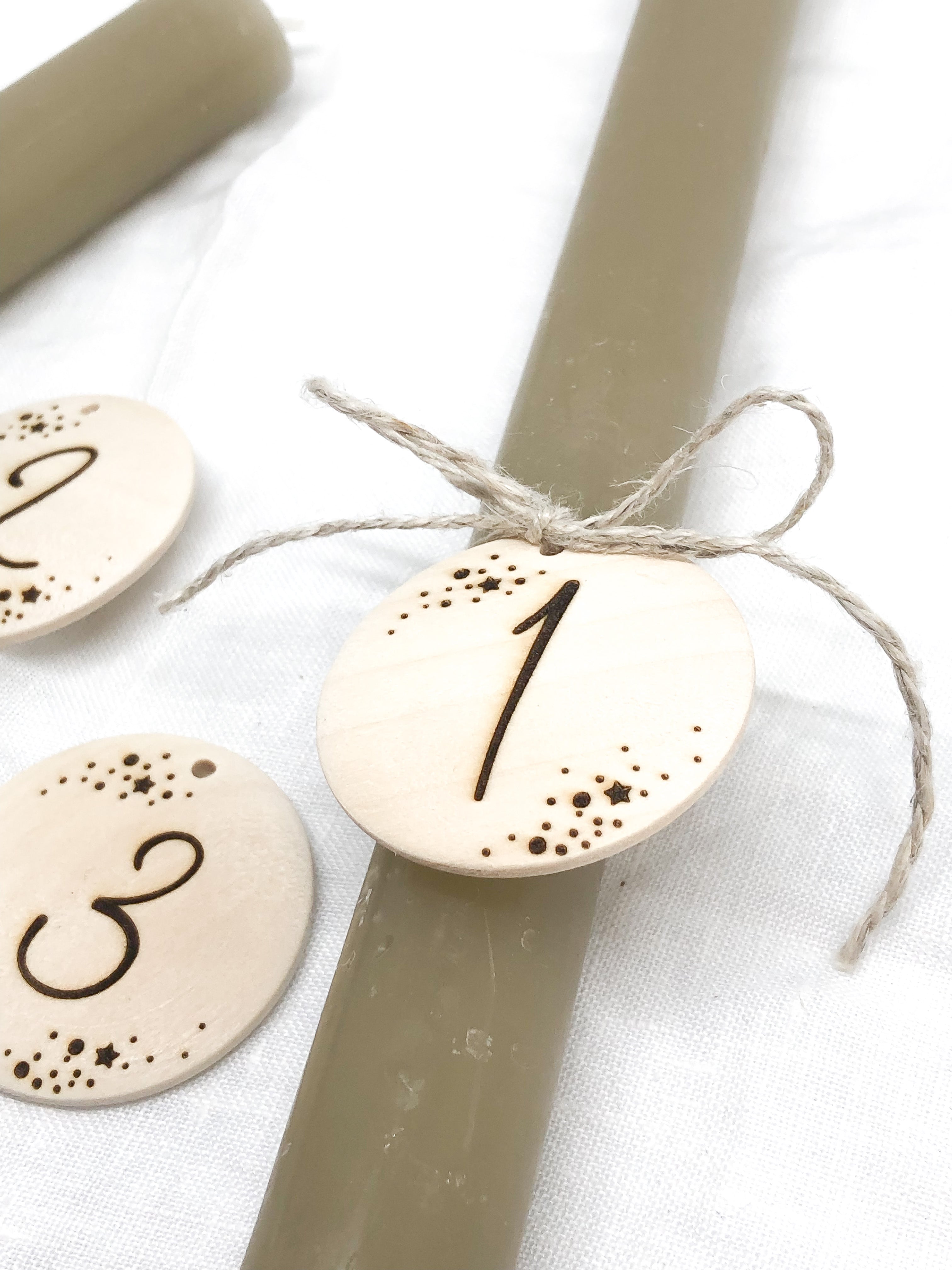 Adventskranz Zahlen aus Holz 1-4 SPARKLE