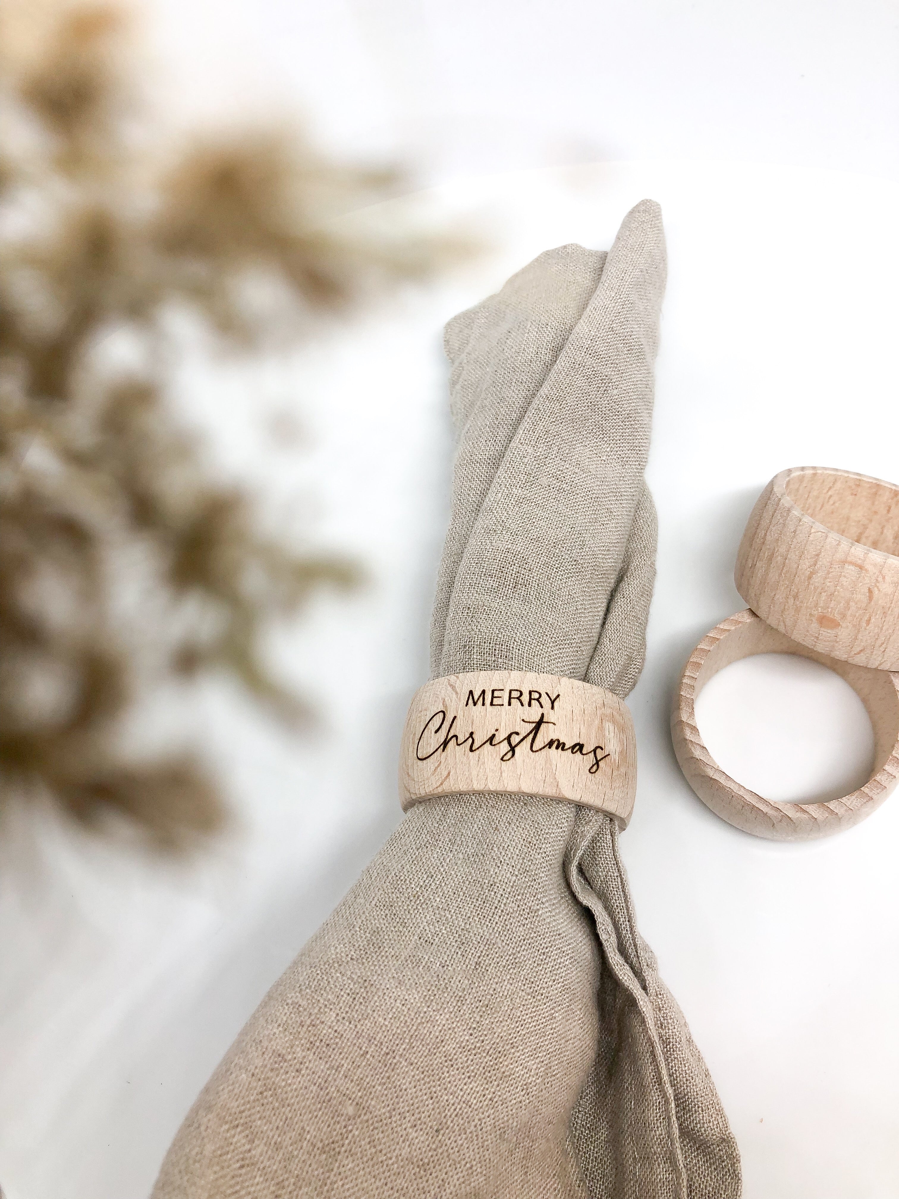 Serviettenring aus Holz graviert Merry Christmas