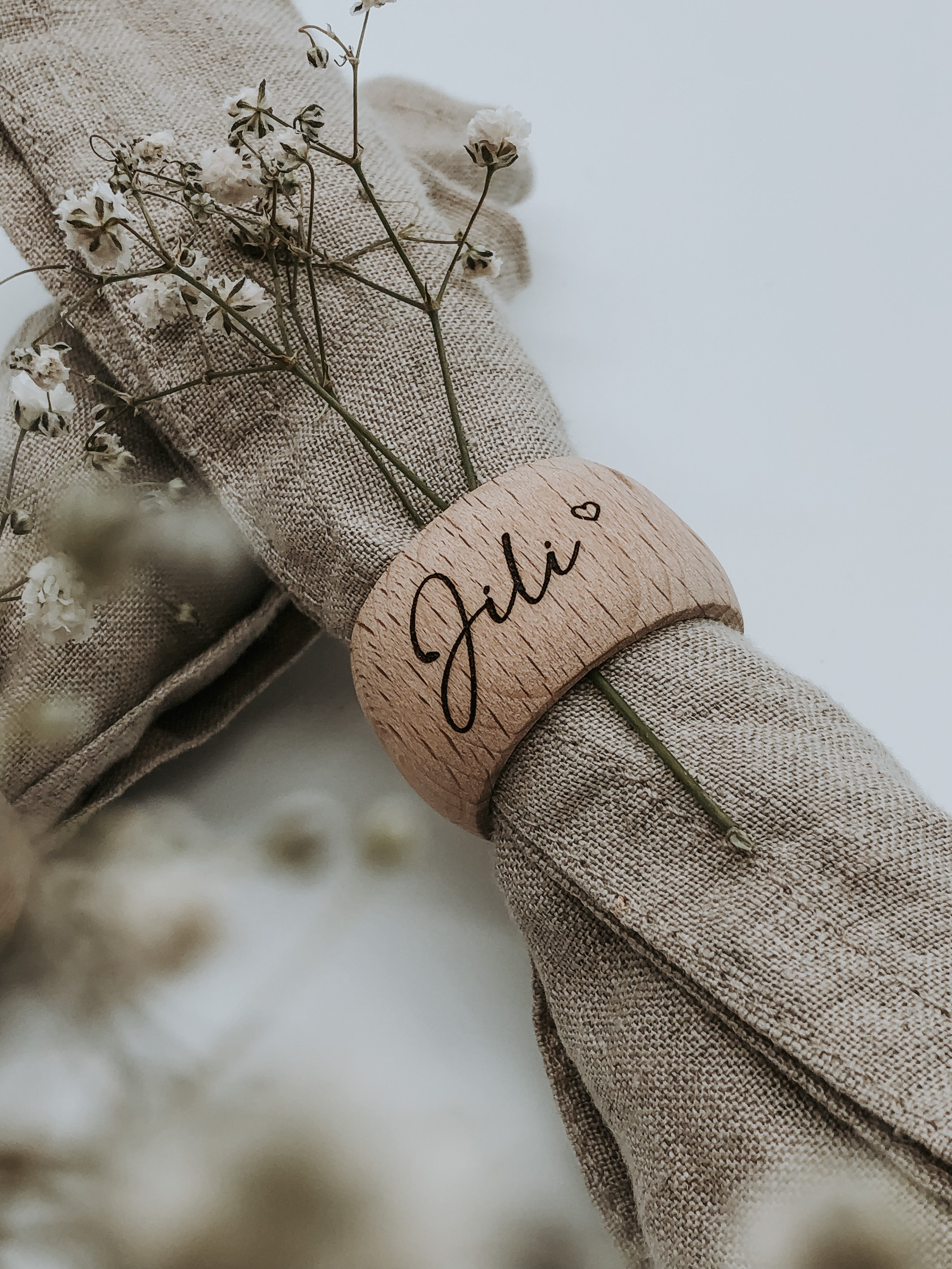 Personalized wooden napkin ring with heart