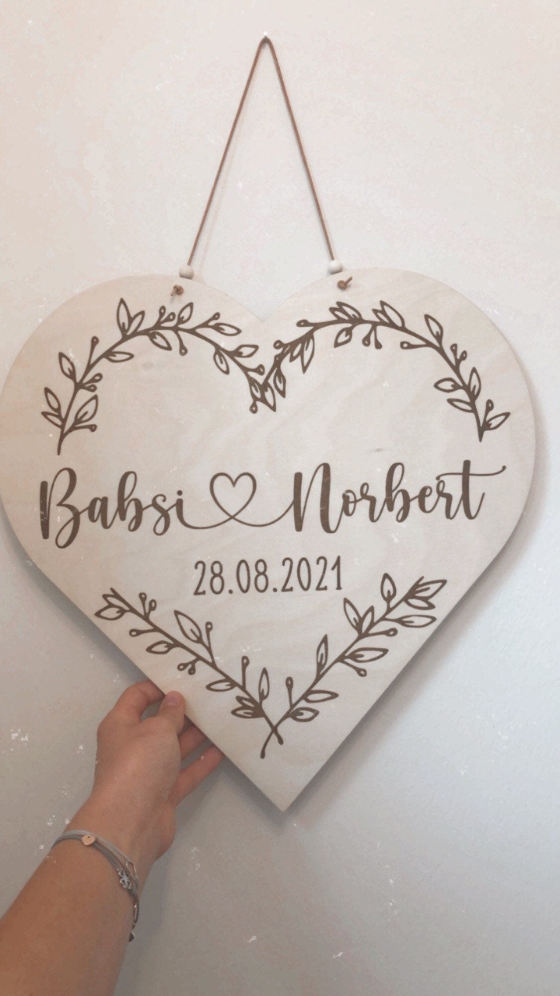 Wooden heart 40cm personalized with names and wedding date