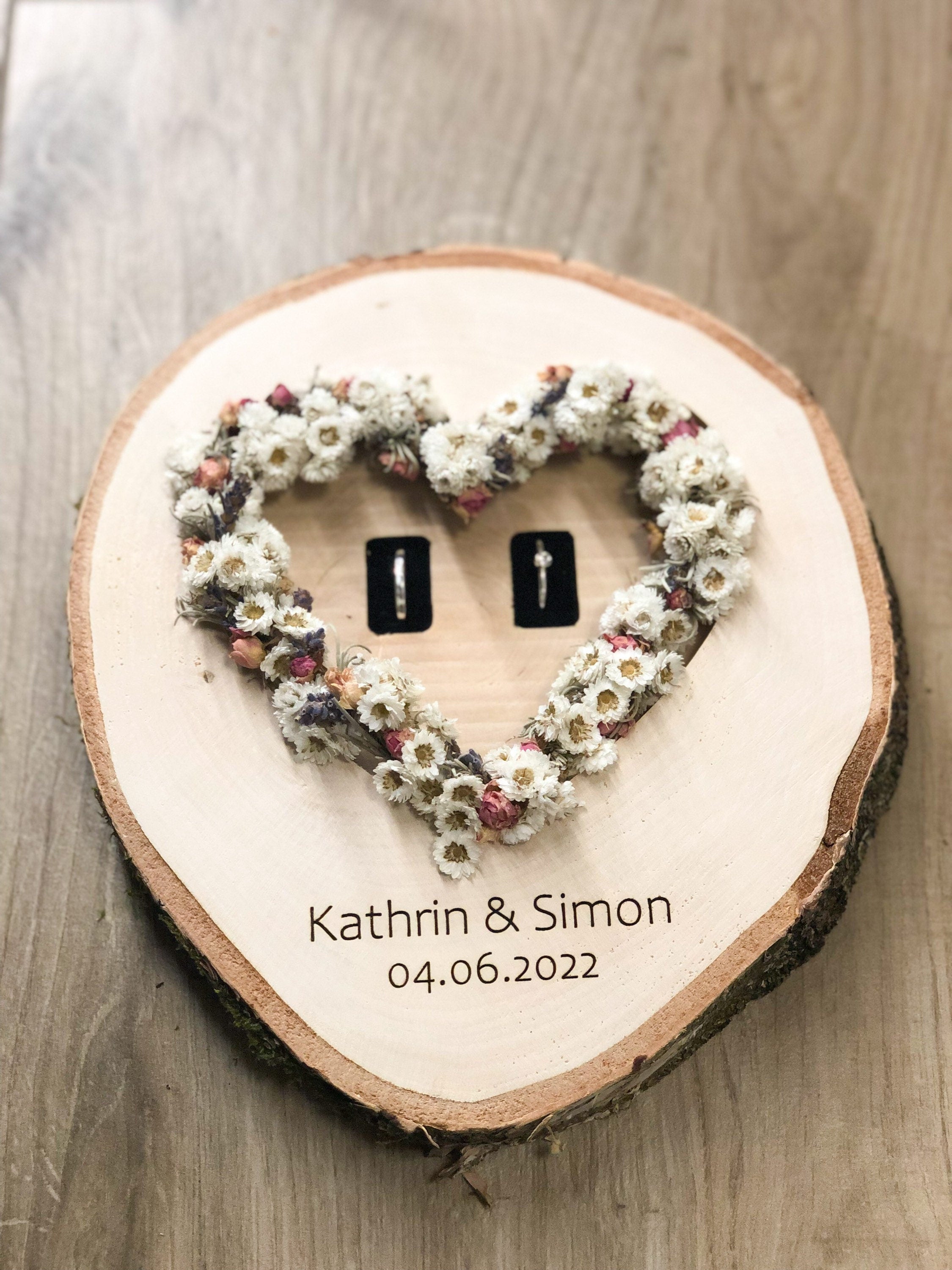 Ring pillow made of birch wood personalized approx. 20-25cm tall (without flowers)