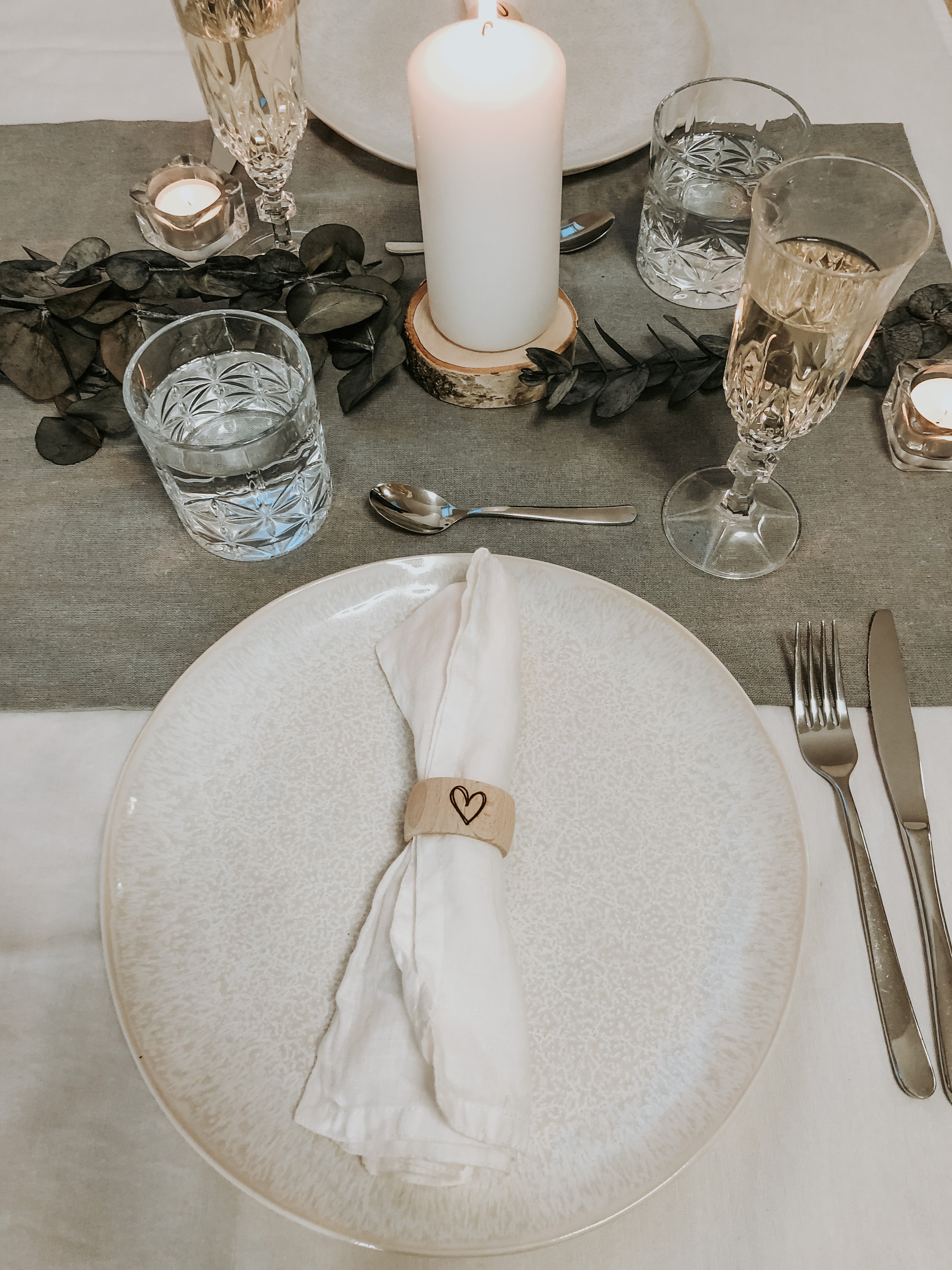 Wooden napkin ring with a heart