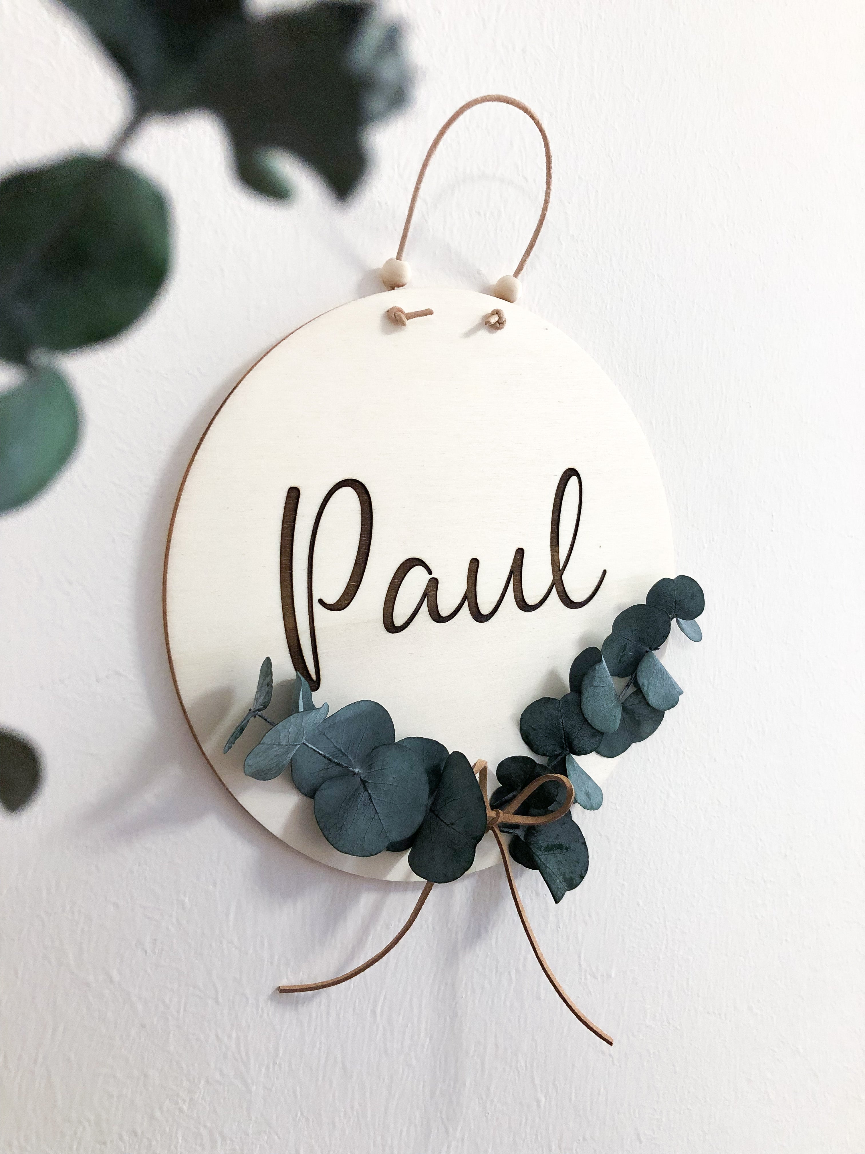 Name tag personalized with eucalyptus
