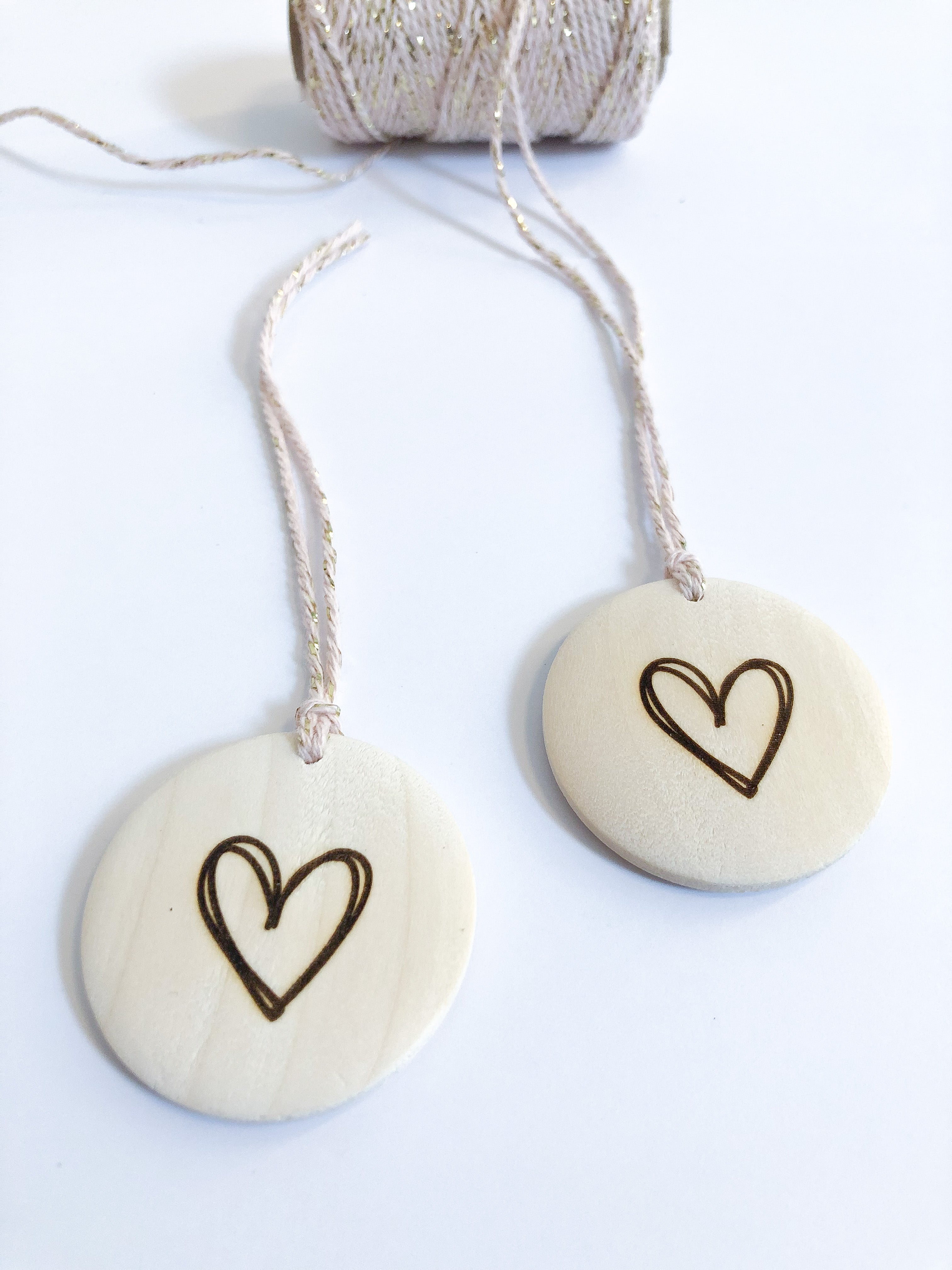 Wooden gift tag with engraved heart